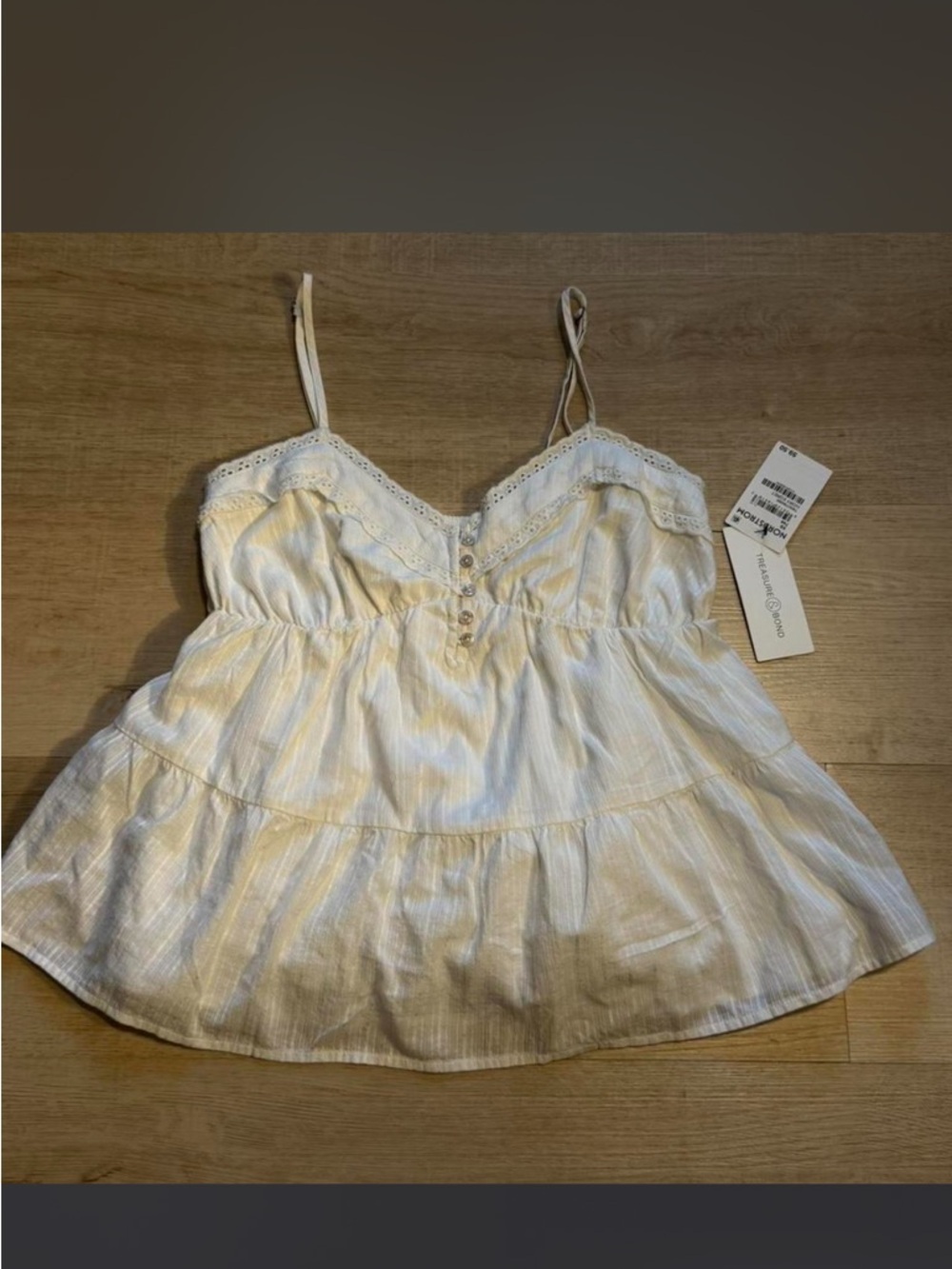 Treasure & Bond Ivory Eyelet Button-Front Cami